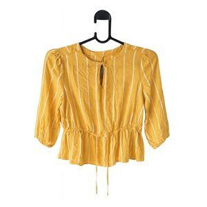 Como Black Yellow Striped Peplum Blouse Size M